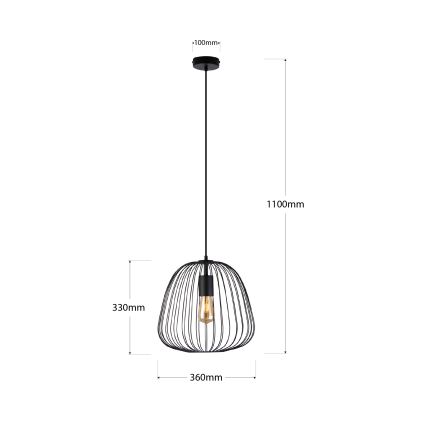 Pendelleuchte OVELLA mit Kabelaufhängung 1xE27/15W/230V Durchmesser 36 cm schwarz