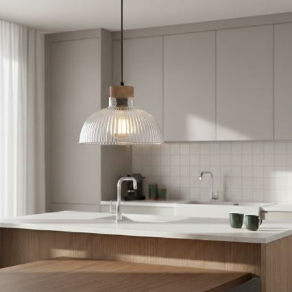 Pendelleuchte PIA an Kabel 1xE27/60W/230V, Durchmesser 30 cm, Eiche