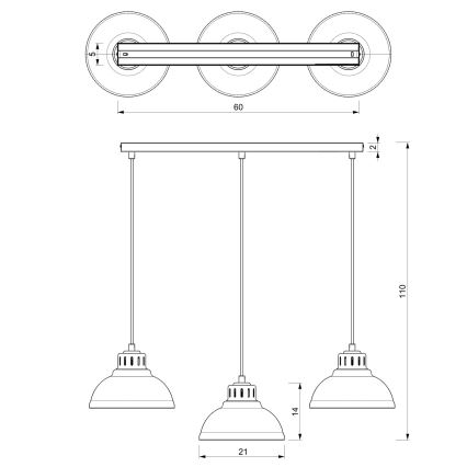 Pendelleuchte SVEN mit Kabel, 3xE27/15W/230V, burgunderrot