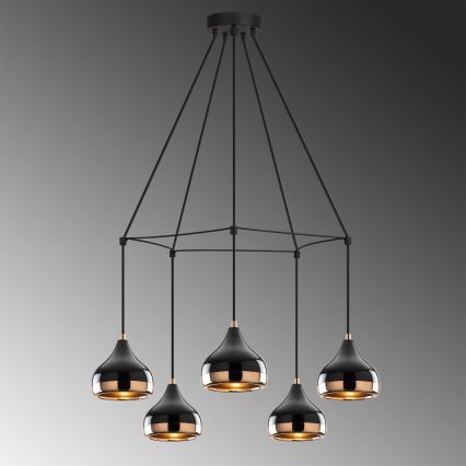Pendelleuchte YILDO mit Seilaufhängung 5xE27/40W/230V schwarz/kupfer