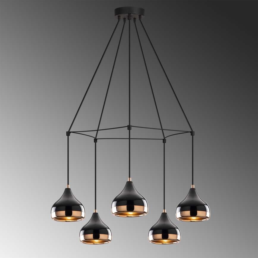 Pendelleuchte YILDO mit Seilaufhängung 5xE27/40W/230V schwarz/kupfer