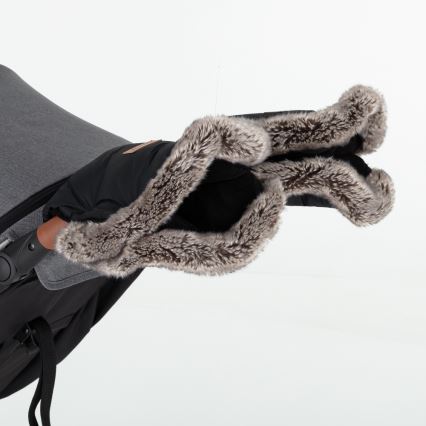 PETITE&MARS - SET Kinderfußsack 4in1 ARCTIC + Handwärmer für Kinderwagen FURRY Forever Black