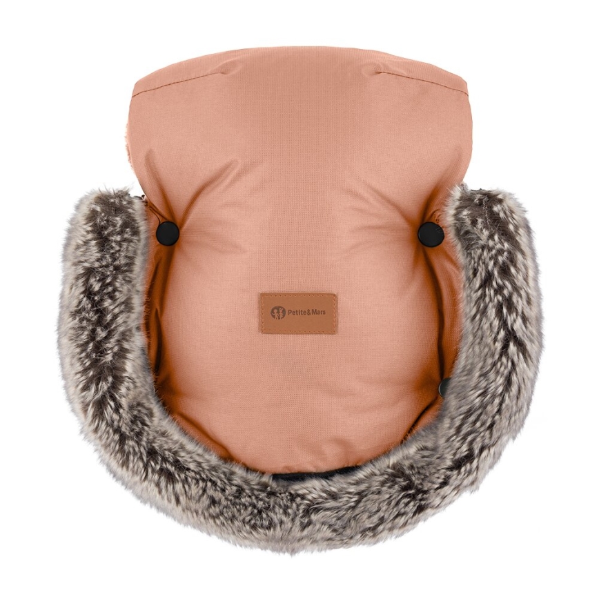 PETITE&MARS - SET Kinderfußsack 4in1 COMFY + Handwärmer für den Kinderwagen FURRY Pastellpfirsich