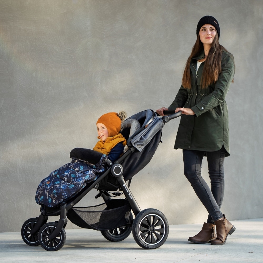PETITE&MARS - SET Kinderfußsack 4in1 COMFY Stylish Beauty + Handwärmer für den Kinderwagen FURRY Forever Black