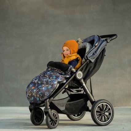PETITE&MARS - SET Kinderfußsack 4in1 COMFY Stylish Beauty + Handwärmer für den Kinderwagen FURRY Forever Black