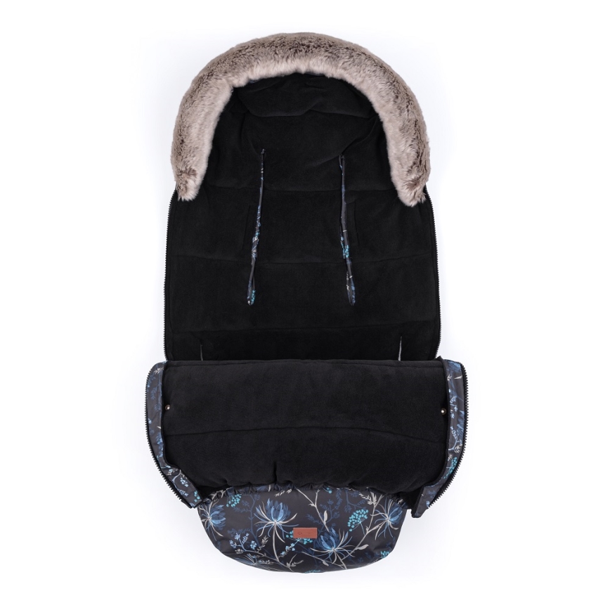 PETITE&MARS - SET Kinderfußsack 4in1 COMFY Stylish Beauty + Handwärmer für den Kinderwagen FURRY Forever Black