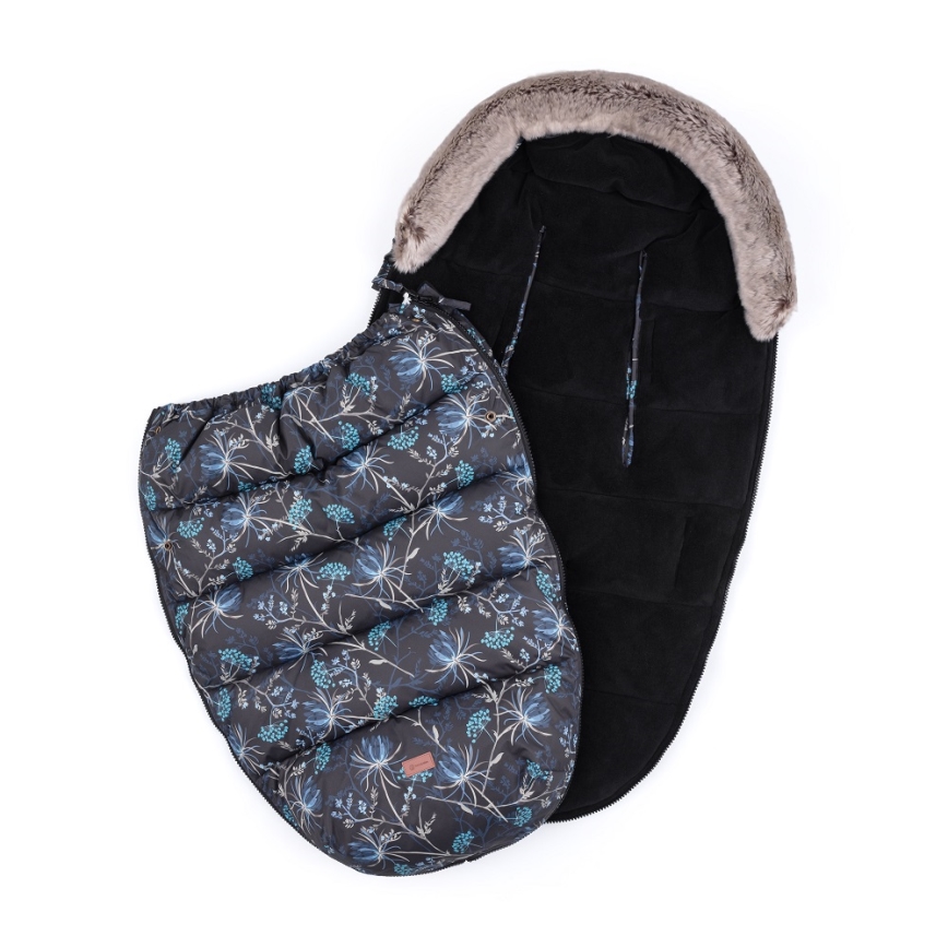 PETITE&MARS - SET Kinderfußsack 4in1 COMFY Stylish Beauty + Handwärmer für den Kinderwagen FURRY Forever Black