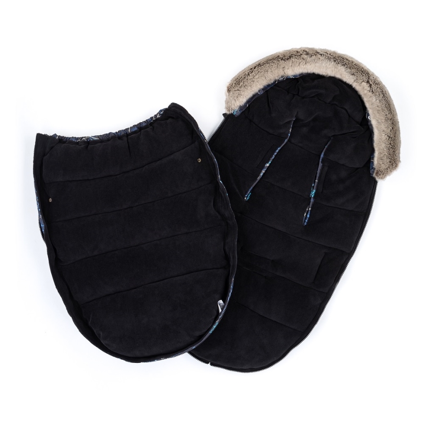 PETITE&MARS - SET Kinderfußsack 4in1 COMFY Stylish Beauty + Handwärmer für den Kinderwagen FURRY Forever Black