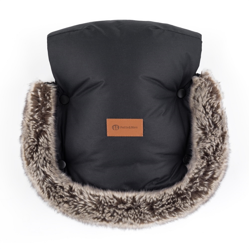 PETITE&MARS - SET Kinderfußsack 4in1 COMFY Stylish Beauty + Handwärmer für den Kinderwagen FURRY Forever Black