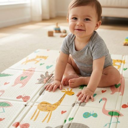 PETITE&MARS - Faltbare Spielmatte CAMPY Animals&Hexagon