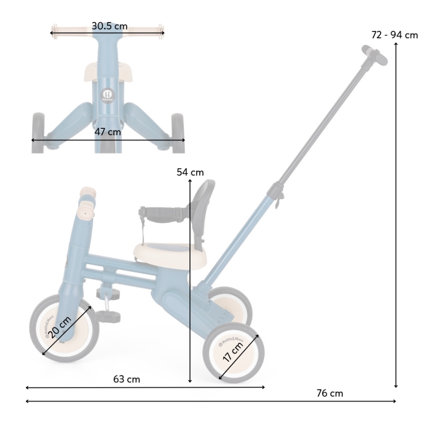 PETITE&MARS - Kinder-Dreirad 4-in-1 DRIFT Ozeanblau