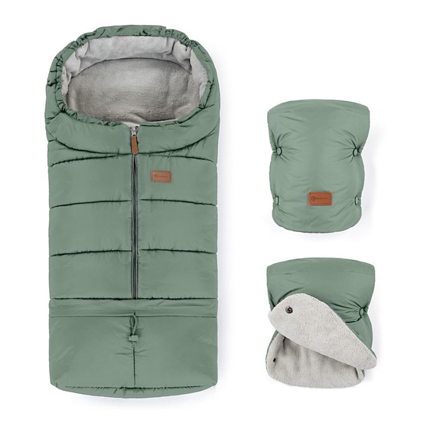 PETITE&MARS - SET Baby-Fußsack 3in1 JIBOT + Handmuffs für Kinderwagen JASIE grün