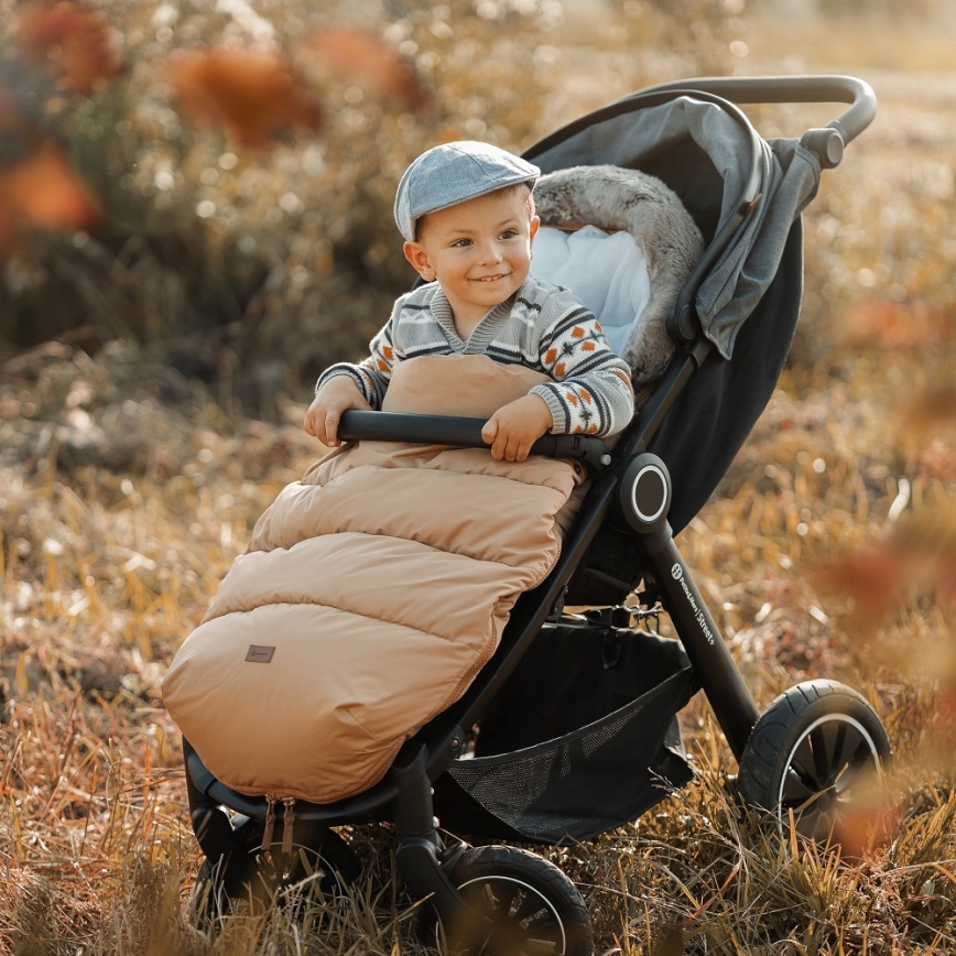 PETITE&MARS - SET Baby-Fußsack 4in1 COMFY + Kinderwagen-Handschuhe FURRY Elegant Caramel