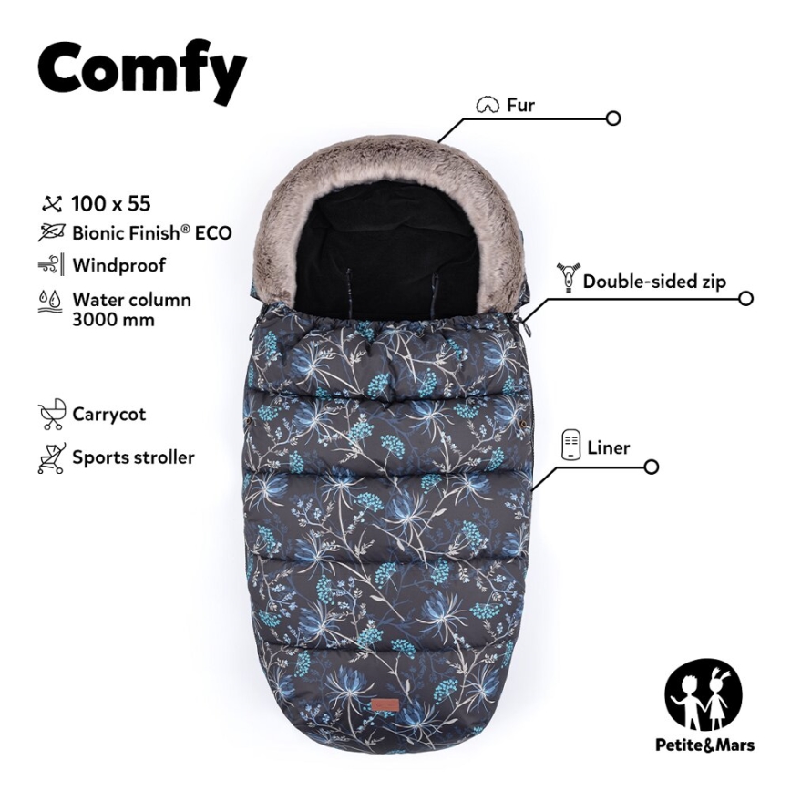 PETITE&MARS - SET Baby-Fußsack 4in1 COMFY + Kinderwagen-Handschuhe FURRY Elegant Caramel