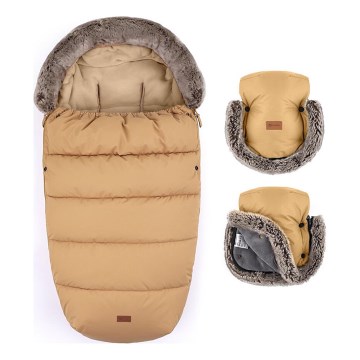PETITE&MARS - SET Baby-Fußsack 4in1 COMFY + Kinderwagen-Handschuhe FURRY Elegant Caramel