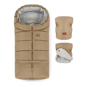 PETITE&MARS - SET Kinderfußsack 3in1 JIBOT + Handwärmer für den Kinderwagen braun