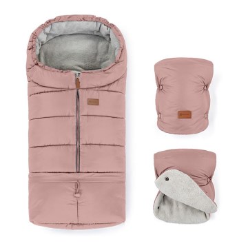 PETITE&MARS - SET Kinderfußsack 3in1 JIBOT + Handwärmer für den Kinderwagen JASIE rosa