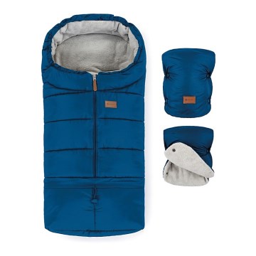 PETITE&MARS - SET Kinderfußsack 3in1 JIBOT + Handwärmer für Kinderwagen blau