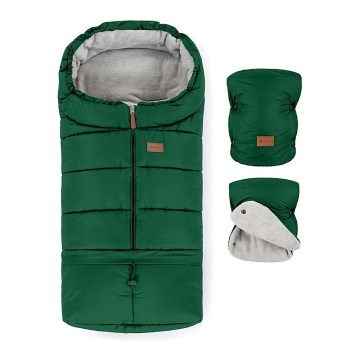 PETITE&MARS - SET Kinderfußsack 3in1 JIBOT + Handwärmer für Kinderwagen grün