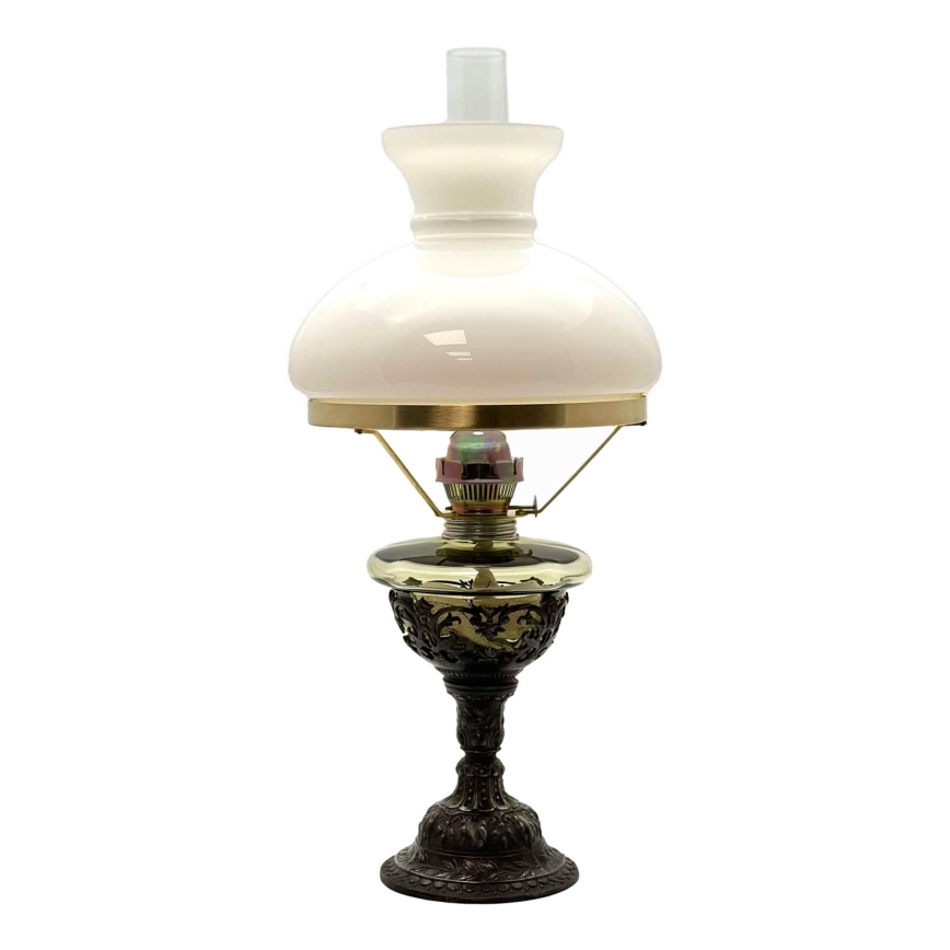 Petroleumlampe RŮŽENA 50 cm waldgrün, mit Zinn verziert