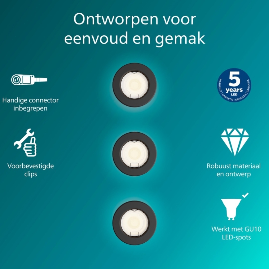 Philips - 3er-Set Einbaustrahler PERIDOT 1xGU10/7W/230V schwarz