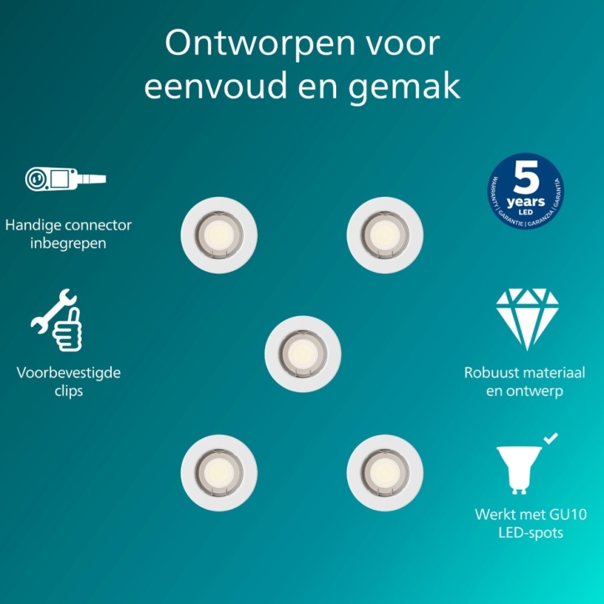 Philips - 5er-Set Einbauleuchte PERIDOT 1xGU10/7W/230V weiß