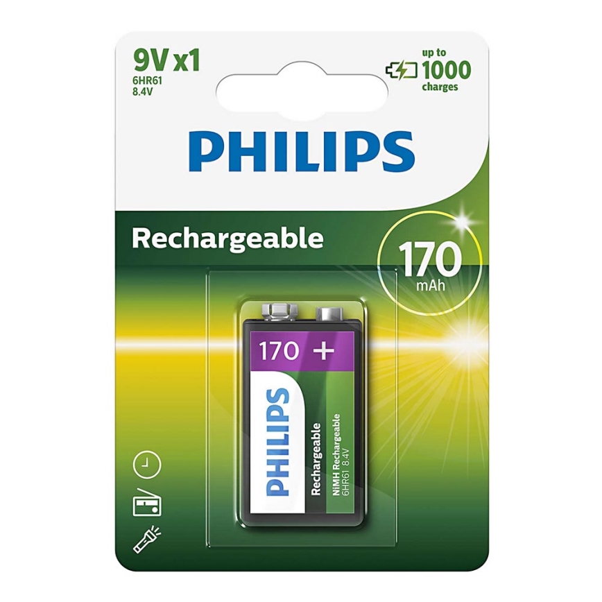 Philips 9VB1A17/10 - wiederaufladbare Batterie MULTILIFE NiMH/9V/170 mAh