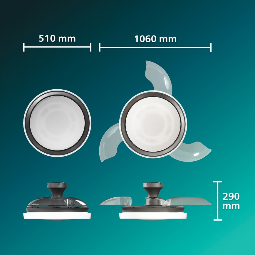 Philips - Dimmbare LED-Deckenleuchte mit Ventilator BLISS LED/35W/230V schwarz + Fernbedienung