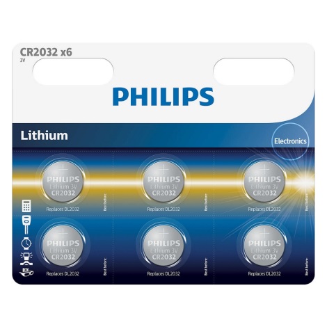 Philips CR2032P6/01B - 6 Stück mit Lithium Knopfzellen CR2032 MINICELLS 3V