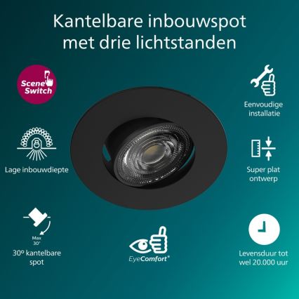 Philips - CILANTRO LED Einbauleuchte, dimmbar, 5 W, 230 V, 2700 K, schwarz