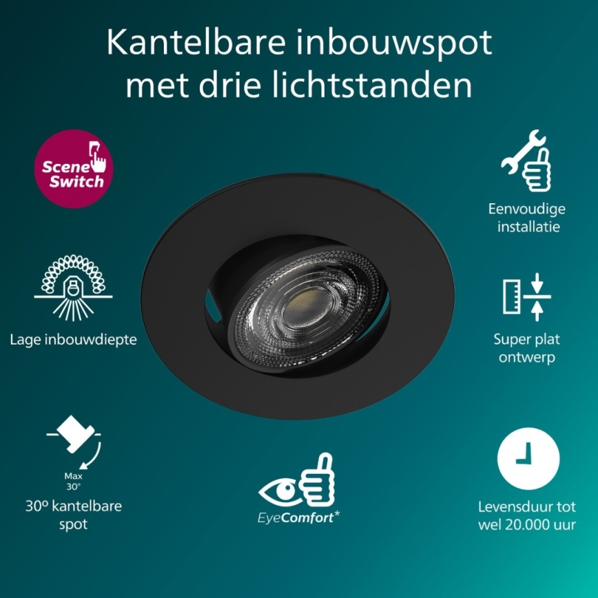 Philips - CILANTRO LED Einbauleuchte, dimmbar, 5 W, 230 V, 2700 K, schwarz