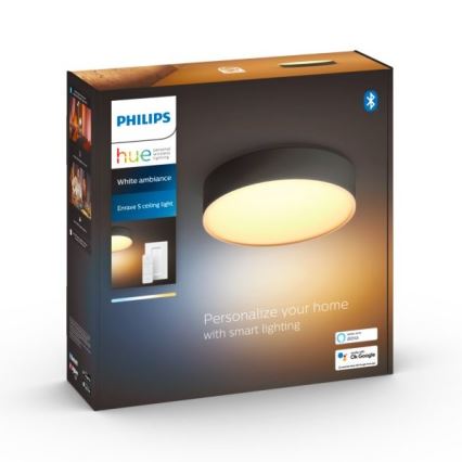 Philips - Hue LED-Deckenleuchte, dimmbar, 9,6 W, 230 V, 2200–6500 K, Ø 261 mm, schwarz + Fernbedienung