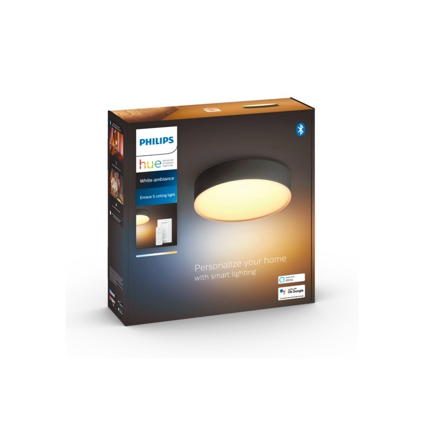 Philips - Hue LED-Deckenleuchte, dimmbar, 9,6 W, 230 V, 2200–6500 K, Ø 261 mm, schwarz + Fernbedienung