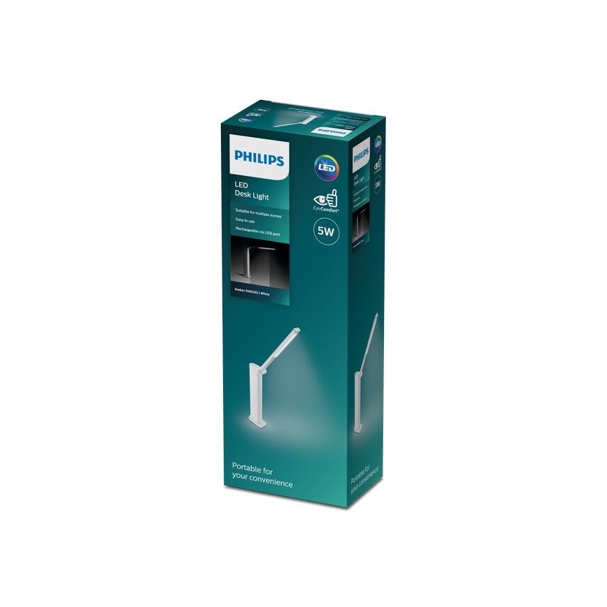 Philips - Dimmbare LED-Tischleuchte mit Touch-Funktion AMBER LED/5W/5V 1800 mAh weiß
