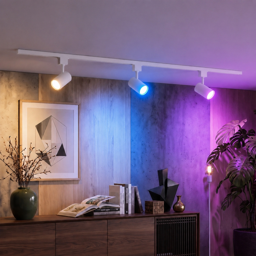 Philips - LED RGBW, dimmbarer Strahler im EASYLINK HUE-Schienensystem, 3x GU10 / 4,7 W / 230 V, 2200–6500 K, 1 m, weiß + Hue Bridge