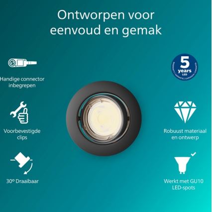 Philips - Einbauleuchte PERIDOT 1xGU10/7W/230V schwarz
