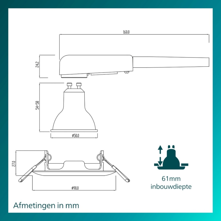 Philips - Einbauleuchte PERIDOT 1xGU10/7W/230V schwarz