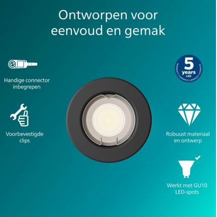 Philips - Einbauleuchte PERIDOT 1xGU10/7W/230V schwarz