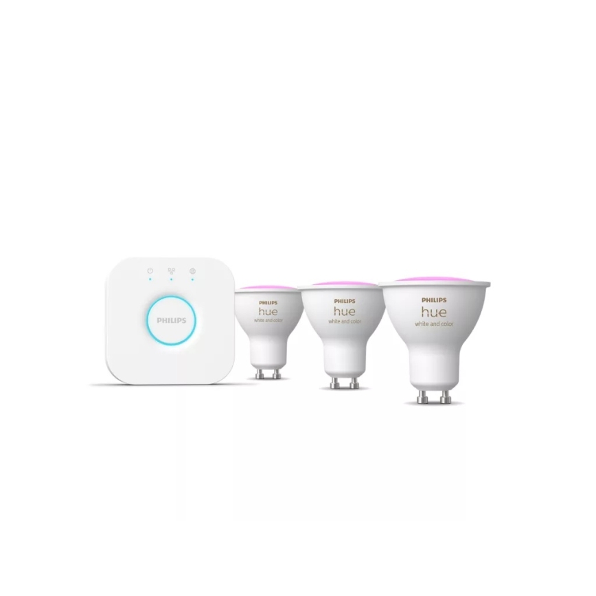 Starter-Set Philips Hue WHITE AND COLOR AMBIANCE 3xGU10/4,2W/230V 2200-6500K + Hue bridge