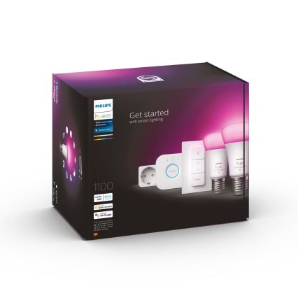 Starter-Set Philips Hue WHITE AND COLOR AMBIANCE 2xE27/9W/230V 2200-6500K + smarte Steckdose, Hue Bridge und Dimmschalter