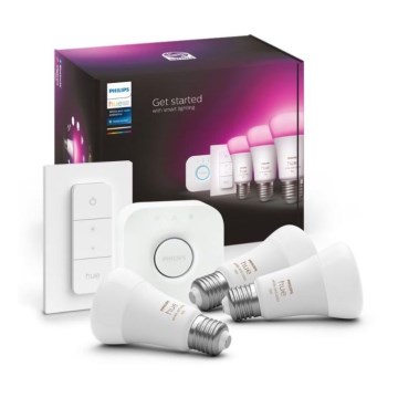 Philips Hue WHITE AND COLOR AMBIANCE Starter-Set 3×E27/9W 2000–6500K + Hue Bridge und Dimmer Switch