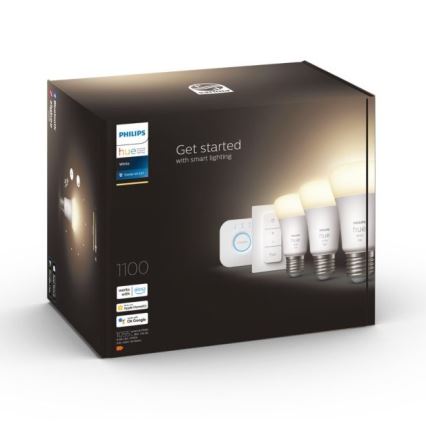 Philips Hue WHITE Starter-Set 3xE27/9,5W 2700K + Hue Bridge und Dimmer-Schalter