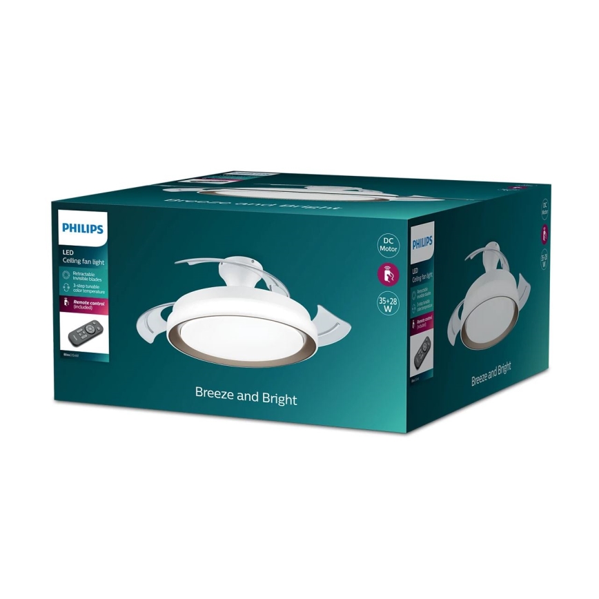Philips - LED-Deckenleuchte mit Ventilator, 35 W, 230 V, 5500/4000/2700 K, goldfarben + Fernbedienung