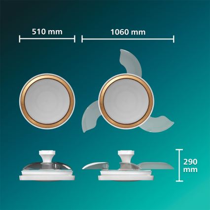 Philips - Dimmbare LED-Deckenleuchte mit Ventilator BLISS LED/35W/230V gold + Fernbedienung