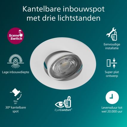 Philips - CILANTRO LED-Einbauleuchte, dimmbar, 5 W, 230 V, 2700 K, weiß