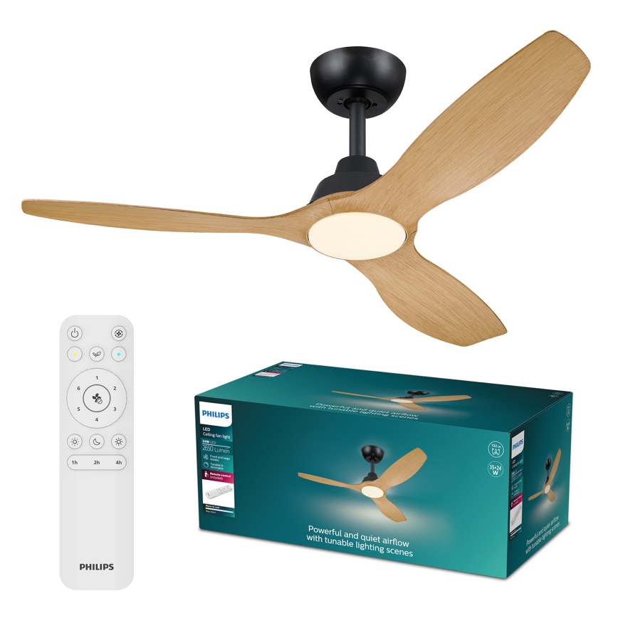 Philips - LED-dimmbarer Deckenventilator OLAS LED/24W/230V Ø 132 cm schwarz/braun + Fernbedienung