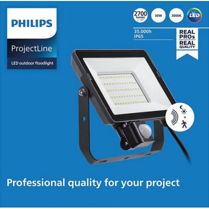 Philips – LED-Outdoor-Strahler mit Sensor PROJECTLINE LED/30W/230V IP65 3000K