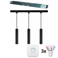 Philips - LED RGBW dimmbare Hängeleuchte mit Seilabhängung im EASYLINK HUE Schienensystem 3xGU10/4,7W/230V 2200-6500K 1m schwarz + Hue Bridge