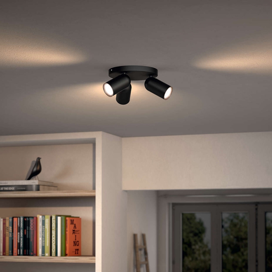 Philips - LED RGBW dimmbarer Einbaustrahler PONGEE 3xGU10/4,8W/230V 3000K schwarz + Fernbedienung
