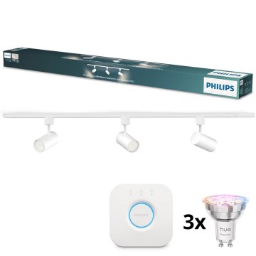 Philips - LED RGBW, dimmbarer Strahler im EASYLINK HUE-Schienensystem, 3x GU10 / 4,7 W / 230 V, 2200–6500 K, 1 m, weiß + Hue Bridge